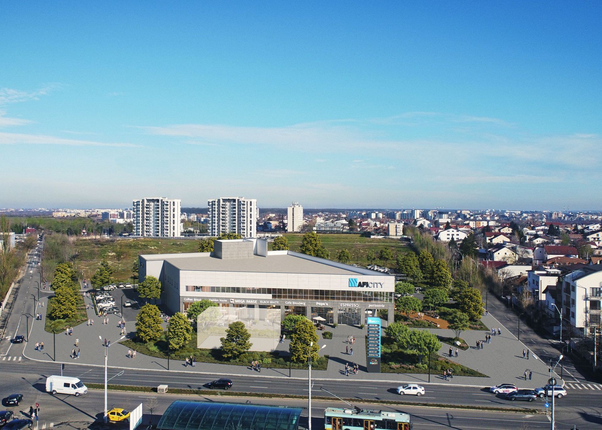 AFI Bucurestii Noi - spatii comerciale de inchiriat in zona de nord-vest a Bucurestiului. Vedere panoramica 