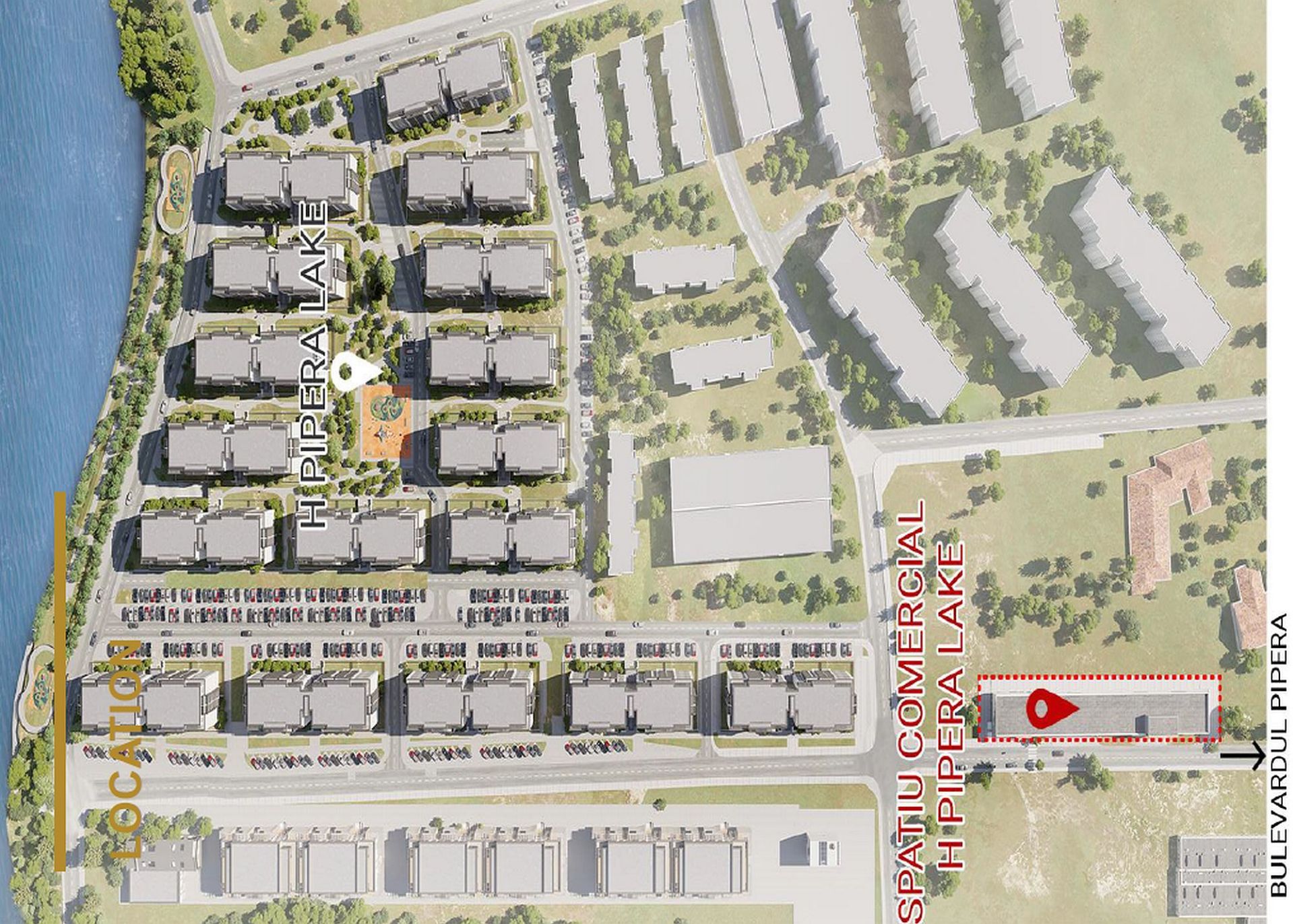 Inchiriere spatii comerciale pe Bulevardul Pipera, zona de nord Bucuresti. Plan general centru comercial