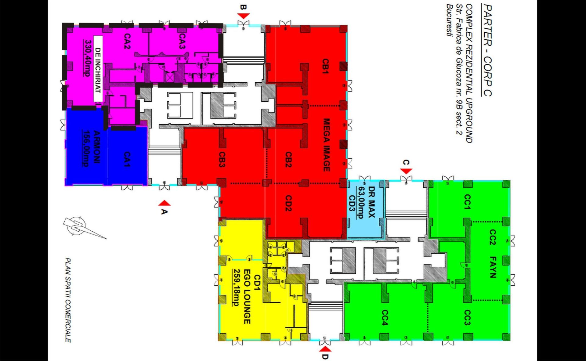 Spatiu comercial de inchiriat in Upground Rezidential, plan parter corp c